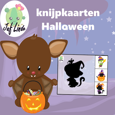 Lesmateriaal knijpkaarten met schaduwen voor Halloween van auteur juf Linde