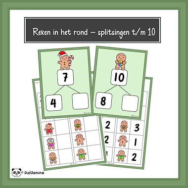 Lesmateriaal Reken in het rond - splitsingen t/m 10 (Kerst) van auteur Juf Janina slide 1