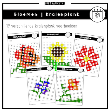 Lesmateriaal Thema bloemen (lente) | 19 kralenplankvoorbeelden van auteur Juf Shanna