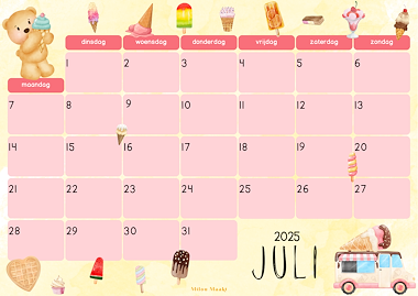 Lesmateriaal Maandkalender Juli 2025 van auteur MilouMaakt slide 1