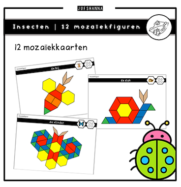 Lesmateriaal Thema insecten | 12 mozaïekkaarten van auteur Juf Shanna