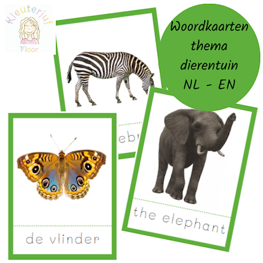 Lesmateriaal woordkaarten thema dierentuin/wilde dieren NL-EN van auteur Kleuterjuf_floor