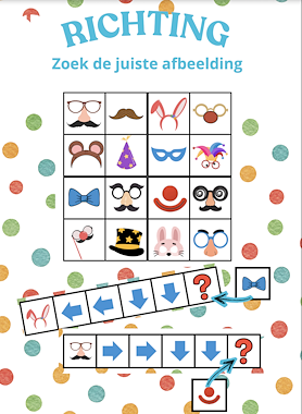 Lesmateriaal thema carnaval : zoek de juiste afbeelding/richting van auteur Juf Katy
