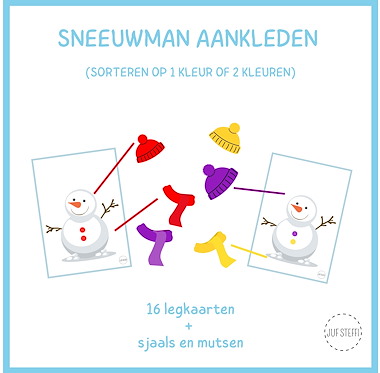 Lesmateriaal Sneeuwman aankleden - sorteren op 1 of 2 kleur(en) van auteur Juf Steffi
