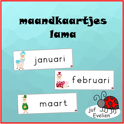 Lesmateriaal maandkaarten lama van auteur juf Evelien