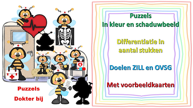 Lesmateriaal Puzzels ziek zijn, ziekenhuis, dokter: kleur en schaduwbeeld van auteur Little Play Friends