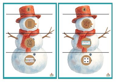 lesmateriaal Puzzel getalbeelden tot 12 sneeuwpop van auteur de beweegjuf