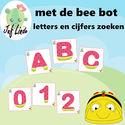 Lesmateriaal met de bee bot watermeloen letters en cijfers van auteur juf Linde