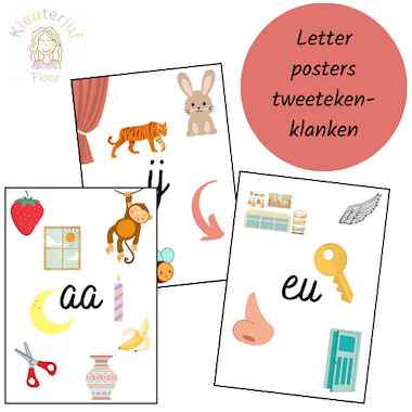 Lesmateriaal letter posters tweetekenklanken  van auteur Kleuterjuf_floor
