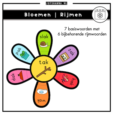 Lesmateriaal Thema bloemen (lente) | Rijmen met bloemblaadjes van auteur Juf Shanna