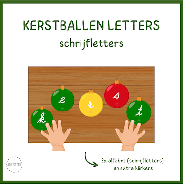 Lesmateriaal kerstballen schrijfletters van auteur Juf Steffi