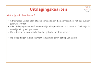 Lesmateriaal GRATIS Kennismakingsbundel Uitdagingskaarten Themaloos  van auteur Tine Bols slide 2