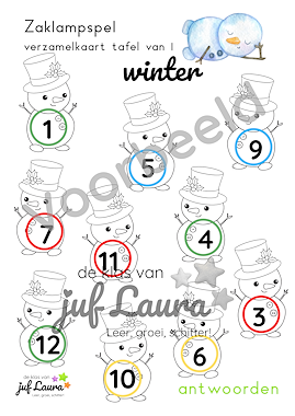Lesmateriaal Winter - Zaklampspel - Tafel van 1 t/m 3 van auteur De klas van juf Laura slide 3