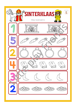 Lesmateriaal Kleur evenveel in thema Sinterklaas van auteur Little Play Friends slide 3