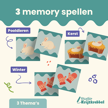 Lesmateriaal Memory bundel Winter, Kerst & Pooldieren | Memory spellen van auteur Studio Krijtkrabbel