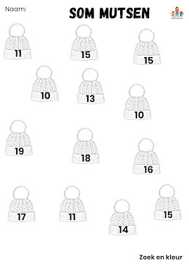 Lesmateriaal Mutsen met sommen tot 20 voor het lampje van auteur de beweegjuf slide 2