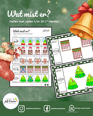 Lesmateriaal Kerst - Wat mist er? - Tellen t/m 20 (**-versie) van auteur De klas van juf Laura