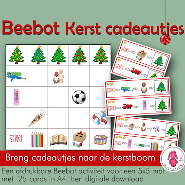 Lesmateriaal Bee-Bot® mat KERST activiteit, breng cadeautje naar de boom van auteur LDN Clipart