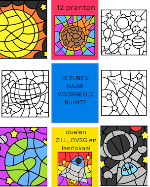 Lesmateriaal Kleuren naar voorbeeld - thema ruimte van auteur Little Play Friends