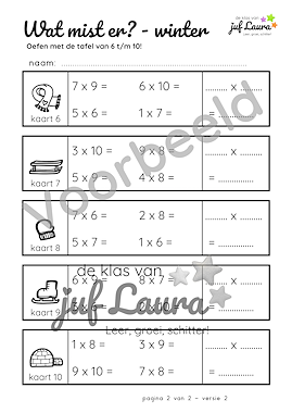 Lesmateriaal Winter - Wat mist er? - Tafel van 6 t/m 10 van auteur De klas van juf Laura slide 3