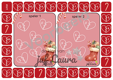 Lesmateriaal Kerst - Bingospel voor 2 - Verliefde harten van auteur De klas van juf Laura slide 3