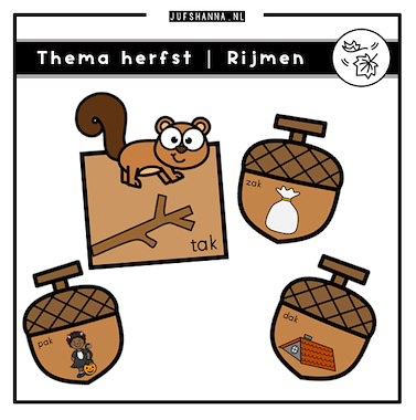 Lesmateriaal Thema herfst | Rijmen met eekhoorn van auteur Juf Shanna