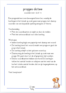 Lesmateriaal propjesdictee woorden met -d of -t van auteur Juf Kitty B slide 2