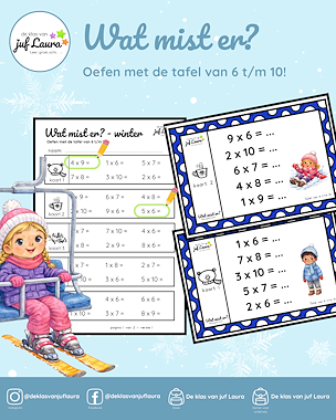 Lesmateriaal Winter - Wat mist er? - Tafel van 6 t/m 10 van auteur De klas van juf Laura