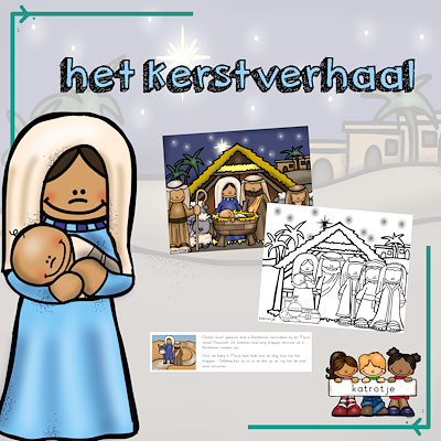 Lesmateriaal het kerstverhaal in kleur en als kleurplaat van auteur katrotje slide 1