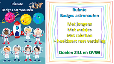 Lesmateriaal badges astronauten: zonder naam - witte achtergrond van auteur Little Play Friends slide 1
