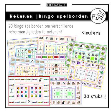 Lesmateriaal  Rekenen | 20 Bingo spelborden (kleuters) van auteur Juf Shanna