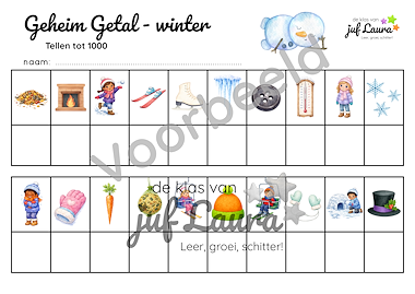 Lesmateriaal Winter - Geheim Getal - Tellen tot 1000 van auteur De klas van juf Laura slide 3