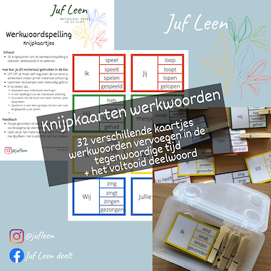 Lesmateriaal Knijpkaarten: werkwoorden van auteur Juf Leen
