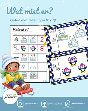 Lesmateriaal Winter - Wat mist er? - Tellen t/m 10 (**-versie) van auteur De klas van juf Laura