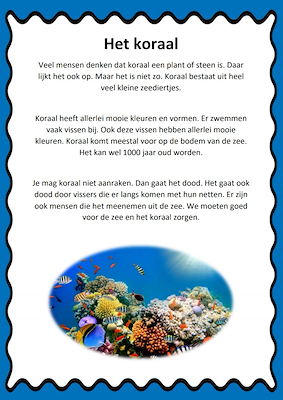 Lesmateriaal leestekst koraal van auteur juf tallie