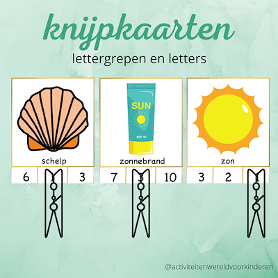 Lesmateriaal Zomer - knijpkaarten - lettergrepen/letters van auteur Nanny Melissa