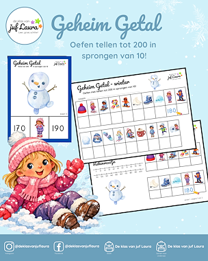 Lesmateriaal Winter - Geheim Getal - Tellen tot 200 in sprongen van 10 van auteur De klas van juf Laura