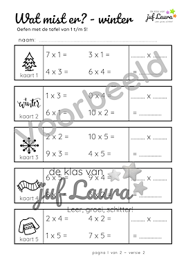 Lesmateriaal Winter - Wat mist er? - Tafel 1 t/m 5 van auteur De klas van juf Laura slide 3