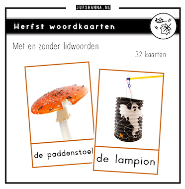 Lesmateriaal Thema herfst | Woordkaarten van auteur Juf Shanna