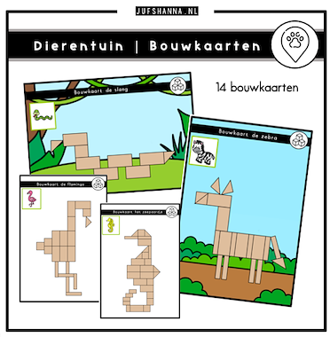 Lesmateriaal Thema dierentuin | 14 bouwkaarten van auteur Juf Shanna