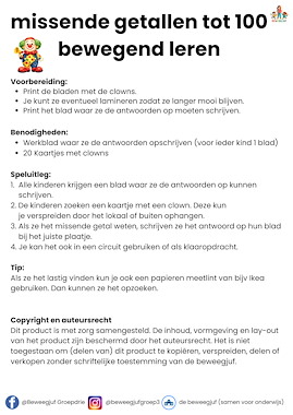 Lesmateriaal Missende getallen tot 100 bewegend leren carnaval van auteur de beweegjuf slide 3
