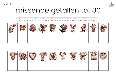 Lesmateriaal Missende getallen tot 30 bewegend leren valentijnsdag van auteur de beweegjuf slide 2