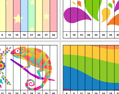 Lesmateriaal Getalrij puzzel sprongen van 2,3,4,5 ... kleurrijk. van auteur Juf ilona