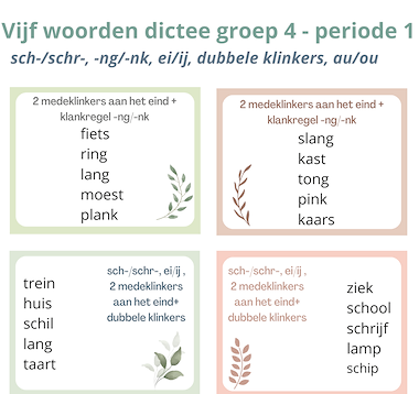 Vijf woorden dictee groep 4
