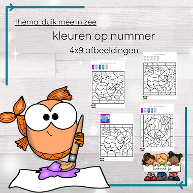 Lesmateriaal duik mee in zee kleuren op nummer van auteur katrotje