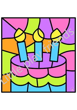 Lesmateriaal Kleuren naar voorbeeld thema verjaardag van auteur Little Play Friends slide 3