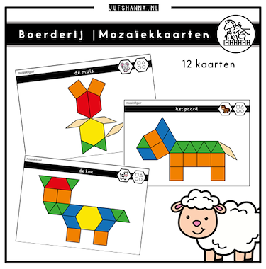 Lesmateriaal Thema boerderij | 12 mozaïekkaarten van auteur Juf Shanna