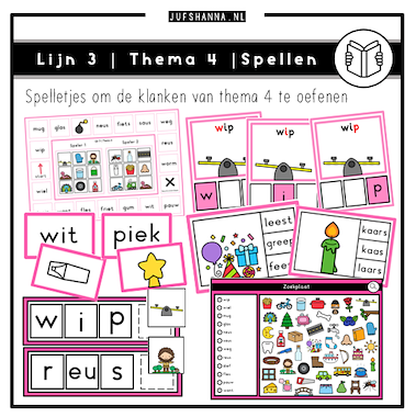 Lesmateriaal Lijn 3 | Thema 4 | Lees/spellenpakket van auteur Juf Shanna