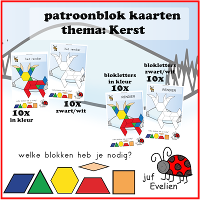 Lesmateriaal patroonblok kaarten kerst 4x10 kaarten van auteur juf Evelien