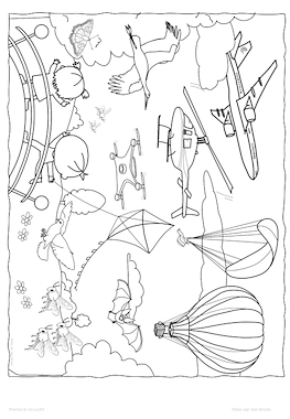 Lesmateriaal Kleurplaten - woordkaarten bij lespakket 'In de lucht'  van auteur Lessen en Illustraties Elles slide 3